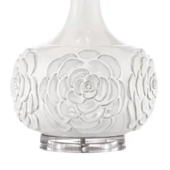 Possini Euro Design Natalia Modern Country Cottage Table Lamp 27" Tall White Ceramic Glaze Textured Floral Drum Shade For Bedroom Living Room Bedside -Target Lighting Store GUEST 00bd0ea0 d270 407e a19c 20edaa123f86