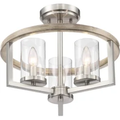 Possini Euro Design Senna Modern Industrial Ceiling Light Semi Flush Mount Fixture 15" Wide Brushed Nickel Gray Wood 3-Light Clear Glass For Bedroom -Target Lighting Store GUEST 08a6d6bd 0bbb 4c6e a704 3432667d795f