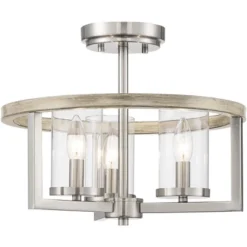 Possini Euro Design Senna Modern Industrial Ceiling Light Semi Flush Mount Fixture 15" Wide Brushed Nickel Gray Wood 3-Light Clear Glass For Bedroom -Target Lighting Store GUEST 08dd1794 0813 479b a383 aeb04b0df2ca