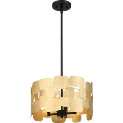 Possini Euro Design Stella Black Pendant Chandelier 15" Wide Modern Gold Leaf Drum Shade 4-Light Fixture For Dining Room House Foyer Kitchen Island -Target Lighting Store GUEST 13a0743c 5763 4907 bac4 591ce6fbcc9f