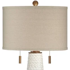 Possini Euro Design Kingston Modern Mid Century Table Lamp 32 3/4" Tall White Grooved Patterned Ceramic Taupe Drum Shade For Bedroom Living Room House -Target Lighting Store GUEST 15d26357 aafb 47a0 8f9a 2fff0faebb83