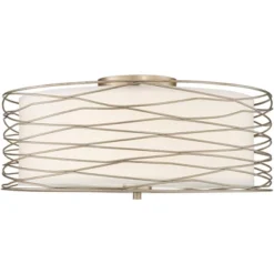 Possini Euro Design Modern Ceiling Light Flush Mount Fixture Antique Silver Leaf 18" Wide Wavy Spun White Drum For Bedroom Kitchen -Target Lighting Store GUEST 1c10771f 7433 4e60 805e 5707d03c3807