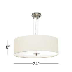 Possini Euro Design Brushed Nickel Pendant Chandelier 24" Wide Modern White Canvas Drum Shade 4-Light Fixture For Dining Room House Kitchen Island -Target Lighting Store GUEST 1ee6a86d 9e02 4882 84e5 31d77a6043b0