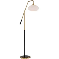 Possini Euro Design Modern Arc Floor Lamp 63 1/2" Tall Warm Gold Black Metal Milky White Glass Shade For Living Room Reading House -Target Lighting Store GUEST 2083c26c 12c8 4457 ad82 e3599578a9bc