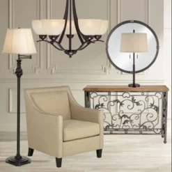 Possini Euro Design Rustic Farmhouse Table Lamp 33" Tall Dark Bronze Metal Off White Burlap Fabric Drum Shade For Bedroom Living Room House Bedside -Target Lighting Store GUEST 2220d293 cc32 498b 885b 357795ec14f4