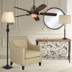 Possini Euro Design Rustic Farmhouse Table Lamp 33" Tall Dark Bronze Metal Off White Burlap Fabric Drum Shade For Bedroom Living Room House Bedside -Target Lighting Store GUEST 24151bcb b12c 4490 8df1 bd7a6cec36cd