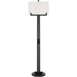 Possini Euro Design Madrid Modern Industrial Floor Lamp 64" Tall Matte Black Metal White Linen Hardback Drum Shade For Living Room Bedroom Office Home -Target Lighting Store GUEST 2b61bb98 362a 44ab 8049 e4ad6f208368