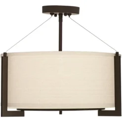 Possini Euro Design Stinson Modern Ceiling Light Semi Flush Mount Fixture 17 1/4" Wide Bronze 3-Light Linen Drum Shade For Bedroom Kitchen Living Room -Target Lighting Store GUEST 2b71da01 049e 492b 95b7 9d1db10f36e5