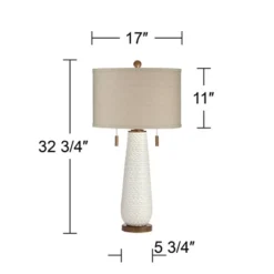 Possini Euro Design Kingston Modern Mid Century Table Lamp 32 3/4" Tall White Grooved Patterned Ceramic Taupe Drum Shade For Bedroom Living Room House -Target Lighting Store GUEST 2caf689e 9867 45da 8605 dcb03da39ed1