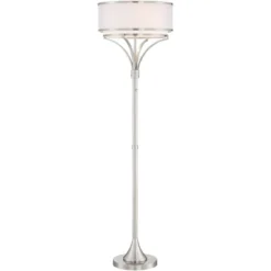 Possini Euro Design Modern Floor Lamp 64" Tall Brushed Nickel Silver Organza White Linen Drum Shade For Living Room Bedroom Office -Target Lighting Store GUEST 2e633d21 d173 4c31 9072 43ba4db338af