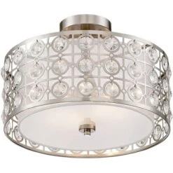 Possini Euro Design Saira Modern Ceiling Light Semi Flush Mount Fixture 16" Wide Brushed Nickel Crystal Organza Drum Shade For Bedroom Kitchen Hallway -Target Lighting Store GUEST 2fca2bd0 5fb8 491e 8a14 73d05a4290d8