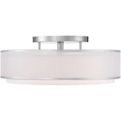 Possini Euro Design Modern Ceiling Lighting Semi Flush Mount Fixture 20" Wide Chrome 3-Light Sheer Outer Off White Inner Drum Shade For Bedroom House -Target Lighting Store GUEST 371bb737 03fa 4285 b6a2 498ffb003828