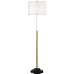 Possini Euro Design Roxie Modern Floor Lamp With Riser 65 1/2" Tall Brass Black Metal Sheer Linen Double Drum Shade For Living Room Bedroom Office -Target Lighting Store GUEST 3a086c6e 1973 4084 b26b e9fc7acd17aa