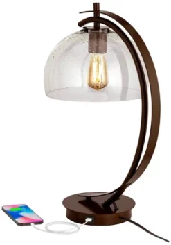 Possini Euro Design Modern Desk Lamps Set Of 2 With USB Port 22 1/2" High Bronze LED Clear Seeded Glass Shade For Bedroom Office -Target Lighting Store GUEST 3d9ce1fe f654 4ba8 96e8 7ad156d49cdc