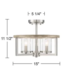 Possini Euro Design Senna Modern Industrial Ceiling Light Semi Flush Mount Fixture 15" Wide Brushed Nickel Gray Wood 3-Light Clear Glass For Bedroom -Target Lighting Store GUEST 41460016 ab58 486a b506 19c5916f30b8