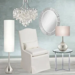 Possini Euro Design Mid Century Modern Floor Lamp 62" Tall Brushed Steel Droplet Cotton Cylinder Shade For Living Room Bedroom Office -Target Lighting Store GUEST 41e75700 84c1 457d bcd2 48ca99141f71