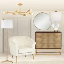 Possini Euro Design Rorschach Uneven Round Vanity Wall Mirror Modern Champagne Frame 30" Wide For Bathroom Bedroom Living Room Office Entryway House -Target Lighting Store GUEST 424f4b86 b843 41ae 862f 9a4e4b988253