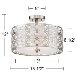 Possini Euro Design Saira Modern Ceiling Light Semi Flush Mount Fixture 16" Wide Brushed Nickel Crystal Organza Drum Shade For Bedroom Kitchen Hallway -Target Lighting Store GUEST 440538f1 6641 4d44 bdfe 4ba1a8de434b
