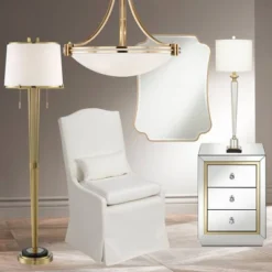 Possini Euro Design Palisade Modern Floor Lamp 64" Tall Satin Brass Metal Trimmed Fabric Tapered Drum Shade For Living Room Bedroom Office House Home -Target Lighting Store GUEST 45a75617 3c77 4b91 8482 5edd51006478