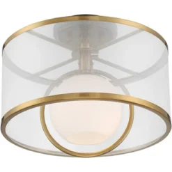 Possini Euro Design Carlyn Modern Art Deco Ceiling Light Semi Flush Mount Fixture 14" Wide Warm Brass Black Orb Organza Drum Shade For Bedroom Kitchen -Target Lighting Store GUEST 4acc925a 9848 4adf a072 26596db1590c