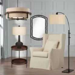 Possini Euro Design Bronze Wood Finish Pendant Chandelier 22" Wide Rustic Farmhouse Tan Fabric Drum 4-Light Fixture For Dining Room House -Target Lighting Store GUEST 4b7f12c2 a52a 4dfc 9a0a 61f026f23a93