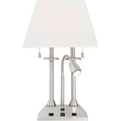 Possini Euro Design Dexter Modern Table Lamp 26" High Brushed Nickel With USB And AC Power Outlet In Base LED Reading Light White Shade For Home Desk -Target Lighting Store GUEST 550d45bd 55cb 4f73 93fa 137dbebc1854