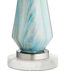 Possini Euro Design Jaime Coastal Table Lamp With Round White Marble Riser 26" High Blue Gray Drum Shade For Bedroom Living Room Office House Home -Target Lighting Store GUEST 58e1e4c2 bb50 4a88 8d98 4d8e75a3c6dd