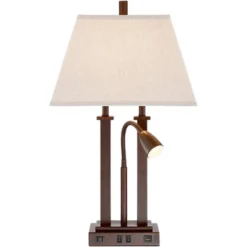 Possini Euro Design Deacon Modern Desk Table Lamp 26" High Bronze With USB And AC Power Outlet In Base LED Reading Light Oatmeal Shade For Office Desk -Target Lighting Store GUEST 5b72b1a5 d996 4460 862b 019398428f13