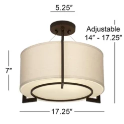Possini Euro Design Stinson Modern Ceiling Light Semi Flush Mount Fixture 17 1/4" Wide Bronze 3-Light Linen Drum Shade For Bedroom Kitchen Living Room -Target Lighting Store GUEST 5cfc32a1 5a13 49e4 b20a c7db2f1f1e48