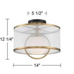 Possini Euro Design Carlyn Modern Art Deco Ceiling Light Semi Flush Mount Fixture 14" Wide Warm Brass Black Orb Organza Drum Shade For Bedroom Kitchen -Target Lighting Store GUEST 5decfb75 b11c 4993 9a85 d425d975a6c7