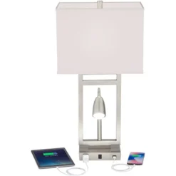 Possini Euro Design Modern Table Lamp With USB Outlet Reading Light LED 29.25" Tall Brushed Nickel Rectangular Off White Shade Bedroom Office -Target Lighting Store GUEST 61fa48e8 eed1 45ec 8ed1 e6c22f3ef1e9