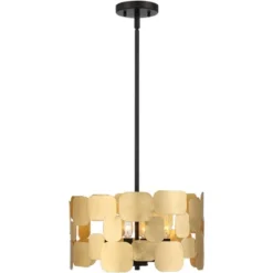 Possini Euro Design Stella Black Pendant Chandelier 15" Wide Modern Gold Leaf Drum Shade 4-Light Fixture For Dining Room House Foyer Kitchen Island -Target Lighting Store GUEST 64aec024 0b00 4524 a846 91d64ceb6afe