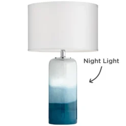 Possini Euro Design Modern Table Lamp With USB Charging Port And Nightlight LED 25" High Blue Art Glass White Shade For Bedroom Desk (Color May Vary) -Target Lighting Store GUEST 659e57a3 285c 4840 ace2 83a725c89586