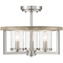 Possini Euro Design Senna Modern Industrial Ceiling Light Semi Flush Mount Fixture 15" Wide Brushed Nickel Gray Wood 3-Light Clear Glass For Bedroom -Target Lighting Store GUEST 66823a90 d9b1 40d9 9cf1 956b7031d5f8