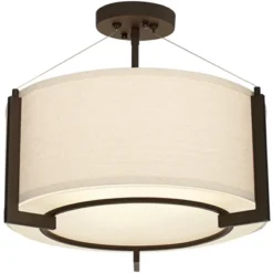 Possini Euro Design Stinson Modern Ceiling Light Semi Flush Mount Fixture 17 1/4" Wide Bronze 3-Light Linen Drum Shade For Bedroom Kitchen Living Room -Target Lighting Store GUEST 693e4b1b 0803 44f6 9c27 e7bc518b632b
