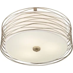 Possini Euro Design Modern Ceiling Light Flush Mount Fixture Antique Silver Leaf 18" Wide Wavy Spun White Drum For Bedroom Kitchen -Target Lighting Store GUEST 6e794785 090f 4408 857a 540b895c84a4