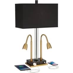 Possini Euro Design Griffin Modern Gooseneck Desk Lamp 31" Tall Gold With USB Charging Port Black Metal Rectangular Shade For Bedroom Living Room Kids -Target Lighting Store GUEST 7b47caab c174 4900 a055 64106c063481