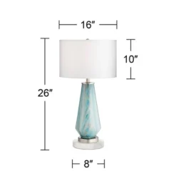 Possini Euro Design Jaime Coastal Table Lamp With Round White Marble Riser 26" High Blue Gray Drum Shade For Bedroom Living Room Office House Home -Target Lighting Store GUEST 7f0689f3 b5d7 4edd 81d7 3115e539944f