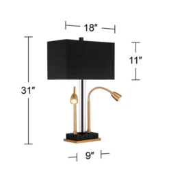 Possini Euro Design Griffin Modern Gooseneck Desk Lamp 31" Tall Gold With USB Charging Port Black Metal Rectangular Shade For Bedroom Living Room Kids -Target Lighting Store GUEST 84f94691 90ab 4e43 9de2 30874de1779a