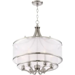 Possini Euro Design Nor Brushed Nickel Pendant Chandelier 23" Wide Modern Double White Organza Shade 6-Light Fixture For Dining Room Kitchen Island -Target Lighting Store GUEST 8575b373 3204 4154 bb03 cefa7bc3c9ea