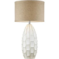 Possini Euro Design Cosgrove Modern Mid Century Table Lamp 32 3/4" Tall White Glazed Ceramic Beige Fabric Drum Shade For Bedroom Living Room Bedside -Target Lighting Store GUEST 87b80e2d 8cd2 4d8b aa40 8cddab0699a1