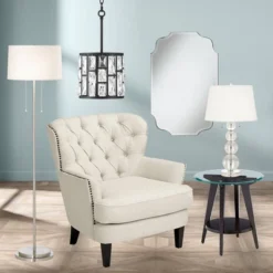 Possini Euro Design Simplicity Modern Floor Lamp 59" Tall Brushed Nickel Silver Off White Tapered Drum Shade For Living Room Bedroom Office House Home -Target Lighting Store GUEST 89441d69 84ed 4940 8417 f867d4af1a77