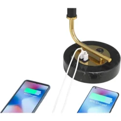 Possini Euro Design Myles Modern Mid Century Desk Lamp 24" High Black Gold With Dual USB Charging Ports Metal Drum Shade For Bedroom Living Room Home -Target Lighting Store GUEST 8953a866 d171 4236 b47d fcd9e489e044