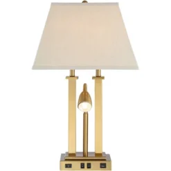 Possini Euro Design Deacon Modern Desk Table Lamp 26" High Brass With USB And AC Power Outlet In Base LED Reading Light Oatmeal Shade For Office Desk -Target Lighting Store GUEST 8c4f2cfc 52bf 4784 98da cc209e724fcd 1