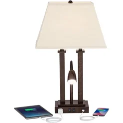 Possini Euro Design Deacon Modern Desk Table Lamp 26" High Bronze With USB And AC Power Outlet In Base LED Reading Light Oatmeal Shade For Office Desk -Target Lighting Store GUEST 8f8004e9 1c35 45a7 b688 3afebc272735 1