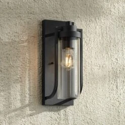 Possini Euro Design Bogata Modern Outdoor Wall Light Fixture Textured Black 15 1/2" Clear Ribbed Glass For Post Exterior Barn Deck House Porch Yard -Target Lighting Store GUEST 92f73483 8a59 4d12 83b9 e465de63687c