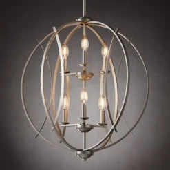 Possini Euro Design Spherical Brushed Nickel Large Chandelier 24" Wide Modern 6-Light Fixture For Dining Room House Foyer Kitchen Island Entryway Home