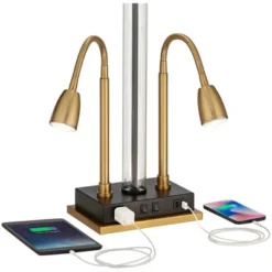 Possini Euro Design Griffin Modern Gooseneck Desk Lamp 31" Tall Gold With USB Charging Port Black Metal Rectangular Shade For Bedroom Living Room Kids -Target Lighting Store GUEST 9701dbd7 4bfa 42c4 bb69 c1f971156076