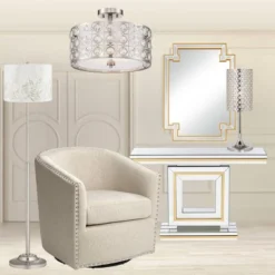 Possini Euro Design Saira Modern Ceiling Light Semi Flush Mount Fixture 16" Wide Brushed Nickel Crystal Organza Drum Shade For Bedroom Kitchen Hallway -Target Lighting Store GUEST 9c5390be 314f 4d95 b950 d5ae24fbf424