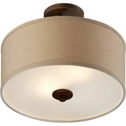 Possini Euro Design Halsted Modern Ceiling Light Semi Flush Mount Fixture 15" Wide Brushed Bronze 2-Light Oatmeal Linen Drum For Bedroom Living Room -Target Lighting Store GUEST 9d43ed44 c235 4191 845a a5a448241416